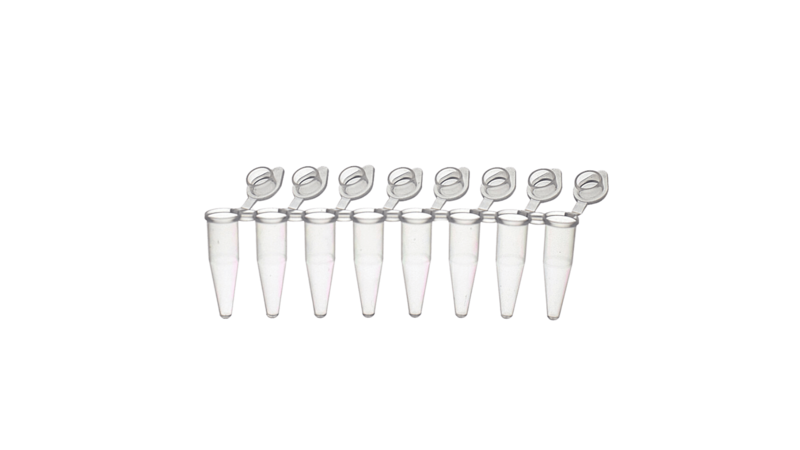 A type, 0.2 mL 8-strip PCR Tube and Flat Cap, Clear - 125 Pieces